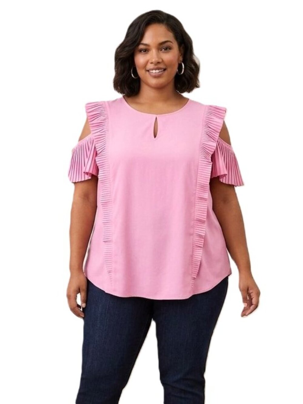 LANE BRYANT Pleated Ruffle Cold-Shoulder Blouse. Plus Size 28
